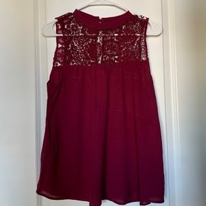 Xhilerarion size Large maroon blouse with embroidered lace detail.